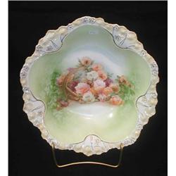R.S. Prussia-10.75 bowl with sitting basket of fl