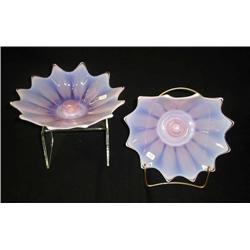 Fostoria-pink opalescent candlesticks with pulled
