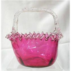 Art Glass-6 cranberry to clear rim basket with ap