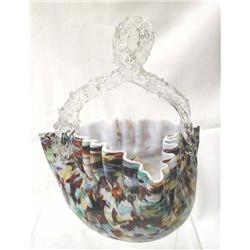 Art Glass-7.25 tri-con cased end-of-day basket wi