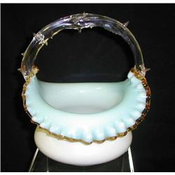 Art Glass-8 cased basket with blue to white inter