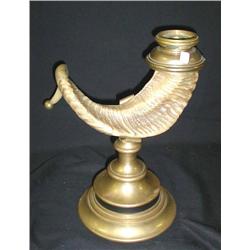 Unusual-Brass and simulated rams horn candlestand