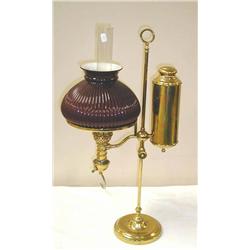 Student Lamp-Single brass with maroon cased ribbe