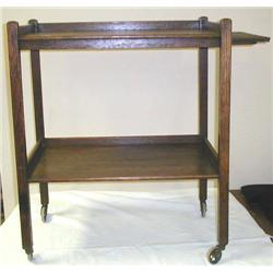 Mission Oak-Tea cart on wheels with pull-out tray