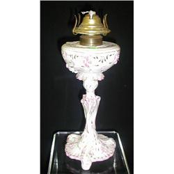 Dresden-9 pink and white lamp. Some floral damage