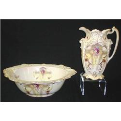 Bowl and Pitcher-Elite set with gold and floral d