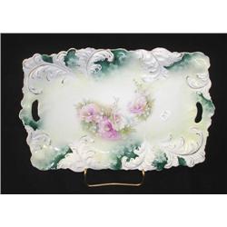 R.S. Prussia-11 5/8 plume mold dresser tray. Red 