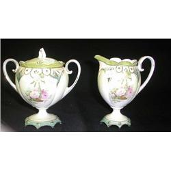 R.S. Prussia-Jewel mold pedestal creamer and suga
