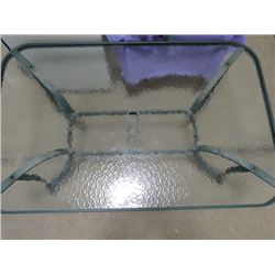 PATIO TABLE AND SIX CHAIRS WITH CUSHIONS (TABLE 60.5" X 38.5")