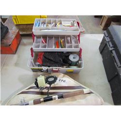 PLANO TACKLE BOX & CONTENTS W/ COLLAPSIBLE FISHING ROD