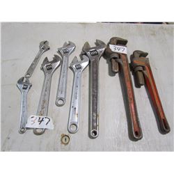 LOT OF 6 CRESCENT WRENCHES AND 2 PIPE WRENCHES