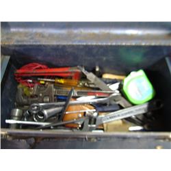 TOOL BOX WITH ASSORTED WRENCHES AND PIPE WRENCHES