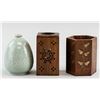 Image 1 : 3PC Assorted Chinese Wood Brush Pots & Porcelain V