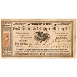 Kentucky Gold, Silver & Copper Mining Co. Stock Certificate  #101499