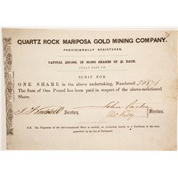 Quartz Rock Mariposa Gold Mining Company Stock  #86039