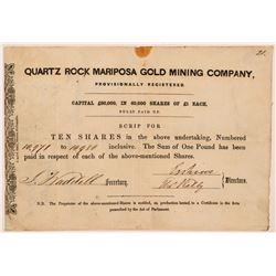 Quartz Rock Mariposa Gold Mining Company Stock Certificate  #107288