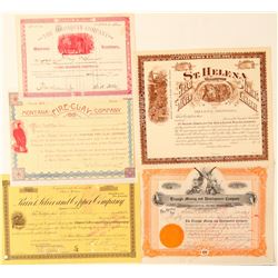 5 Montana stock certificates  #100418