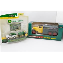 1930 John Deere Diamond T tanker bank 1:40 and John Deere 1969 Chevy Blazer w/ 4320 tractor