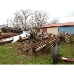 16 FT UTILITY TRAILER --T/A, COMES WITH MISC. METAL TUBING, ANGLE IRON, GRAIN DRILL, METAL FENCING (