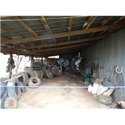 MISC. TIRES, TARPS, CRAFTSMAN LAWN MOWER, HYD CYLINDERS, ROPE