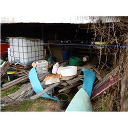 MISC. WOOD, 55 GAL DRUMS, PLASTIC TOTE CONTAINER