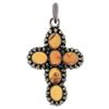Sterling Silver Oval Cabochon Bezel Amber Cross Pendant & Bead Work Halo