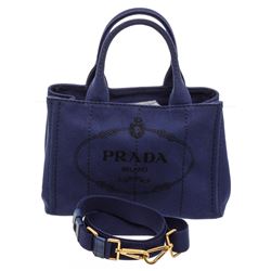 Prada Dark Blue Canvas Small Canapa Tote Bag