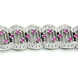 14k White Gold 3.02CTW Pink Sapphire and Diamond Bracelet, (I1-I2/G-H)