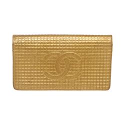 Chanel Gold Textured Leather CC Flap Bi Fold Wallet