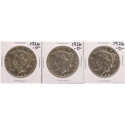 Lot of (3) 1926-D $1 Peace Silver Dollar Coins