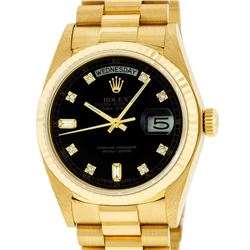 Rolex Mens 18K Yellow Gold Black Diamond Quickset President Wristwatch With Box