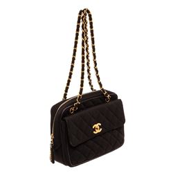 Chanel Black Quilted Fabric CC Shoulder Bag