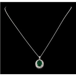 3.66 ctw Emerald and Diamond Pendant With Chain - 14KT White Gold