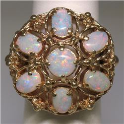 14k Yellow Gold 2.25 ctw Large Beaded Round & Oval Opal Open Work Cocktail Ring