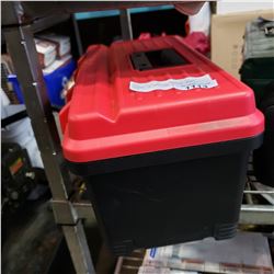 MAG TORCH AND 2 FULL FUEL TANKS IN RED AND BLACK TOOL BOX