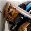 Image 2 : BOX OF BASEBALL GLOVES, HELMETS, BAT, AND BALLS
