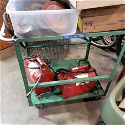 2 TIER GREEN METAL ROLLING CART