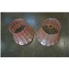 Image 2 : VINTAGE CLOTHES HAMPER AND 2 LEADED GLASS LAMP SHADES