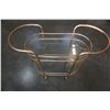 Image 2 : ROLLING VINTAGE BRASS SERVING CART W/ 2 GLASS SHELVES