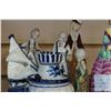 Image 2 : REPAIRED LADY FIGURES DELFT SALT SHAKER, DISH, AND CANDLE HOLDER