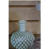 Image 2 : HOBNAIL MILK GLASS VASE, AMYTHYST GLASS VASE AND ETCHED GLASS VASE STERLING