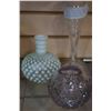Image 3 : HOBNAIL MILK GLASS VASE, AMYTHYST GLASS VASE AND ETCHED GLASS VASE STERLING