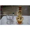 Image 1 : AMBER GLASS DECANTER, GLASS ICE BUCKET W/ TONGS, AND ART GLASS FISH