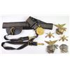 Image 1 : Collection of 7 military items includes Navel belt with belt plate and sword hanger, sterling silver