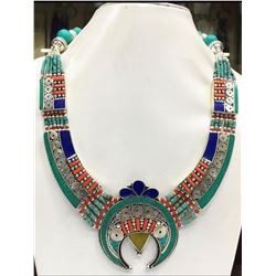 Tibet Hand Made Turquoise, Coral, Lapis Lazuli Necklace