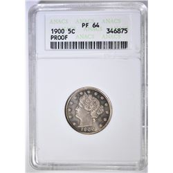 1900 LIBERTY NICKEL   ANACS PF-64