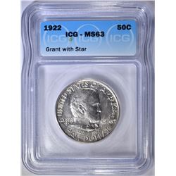 1922 GRANT COMMEM HALF DOLLAR  ICG MS-63