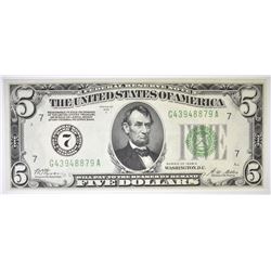 1928-A $5 FEDERAL RESERVE NOTE  GEM UNC