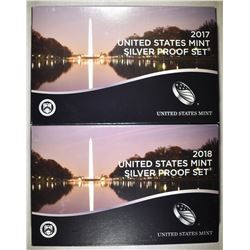 2017 & 18 U.S. SILVER PROOF SETS ORIG PACKAGING