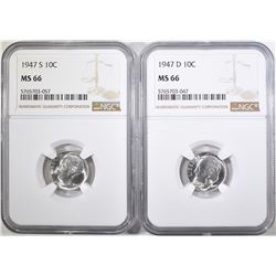 1947-D&S ROOSEVELT DIMES, NGC MS-66